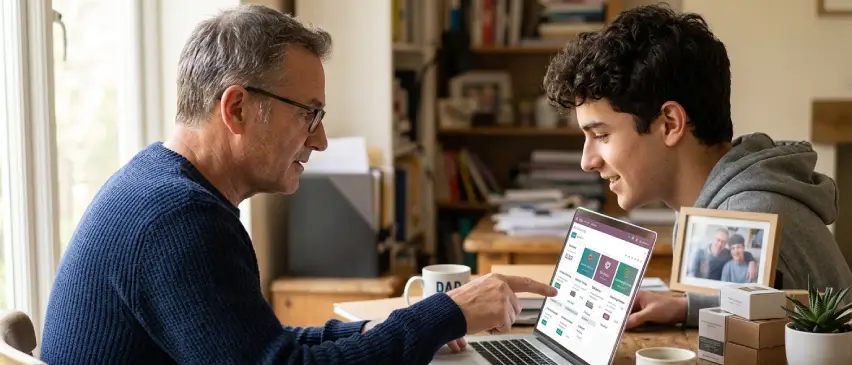 Micro business owner working from a laptop at home